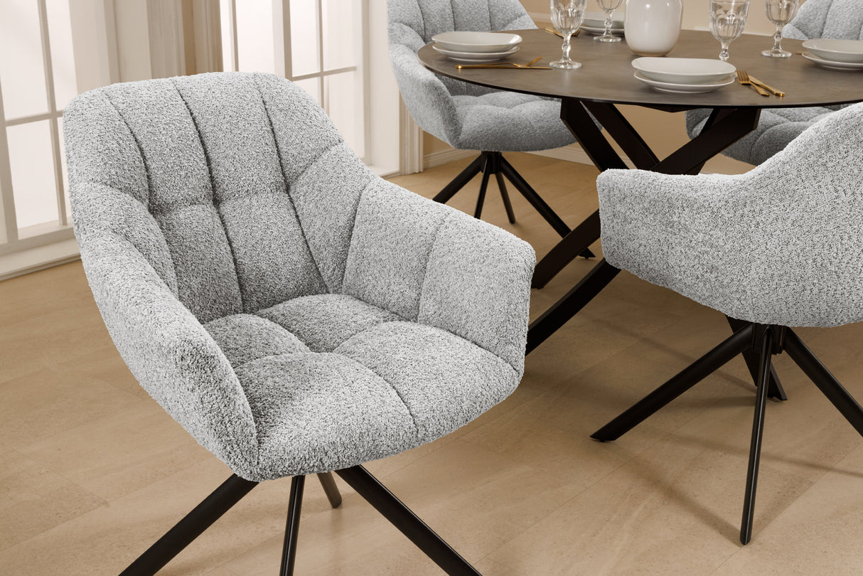 Drehstuhl PAPILLON um 180° drehbar mit Armlehnen Bouclé grau