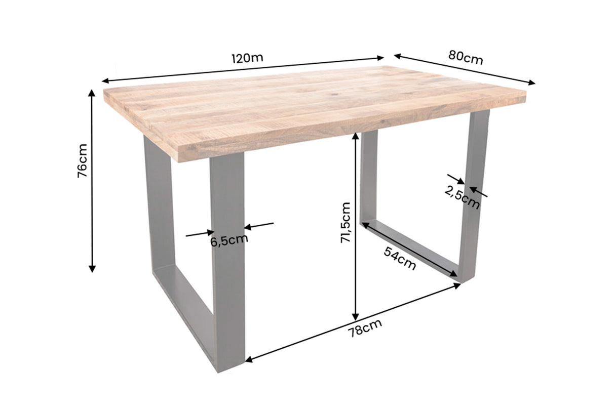 Esstisch IRON CRAFT 120cm U-Beine Mangoholz