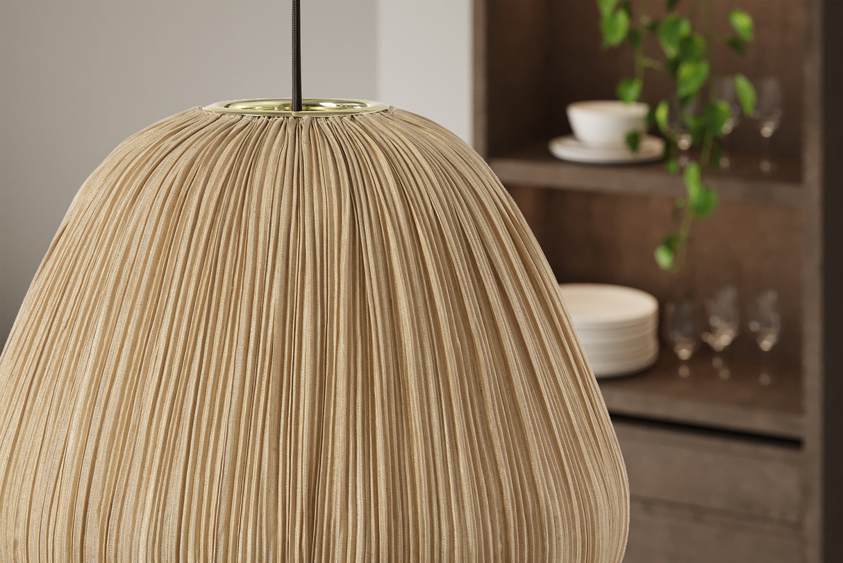 Hängeleuchte ORGANIC 40cm Natur Stoffschirm Gold im Boho Style