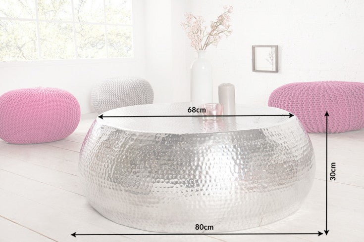 Couchtisch ORIENT 80cm mit Hammerschlageffekt silber