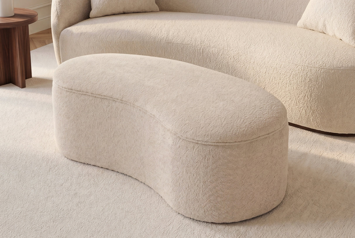 Bench chest ELEMENTAL 120cm upholstered w/ storage space bouclé champagne beige