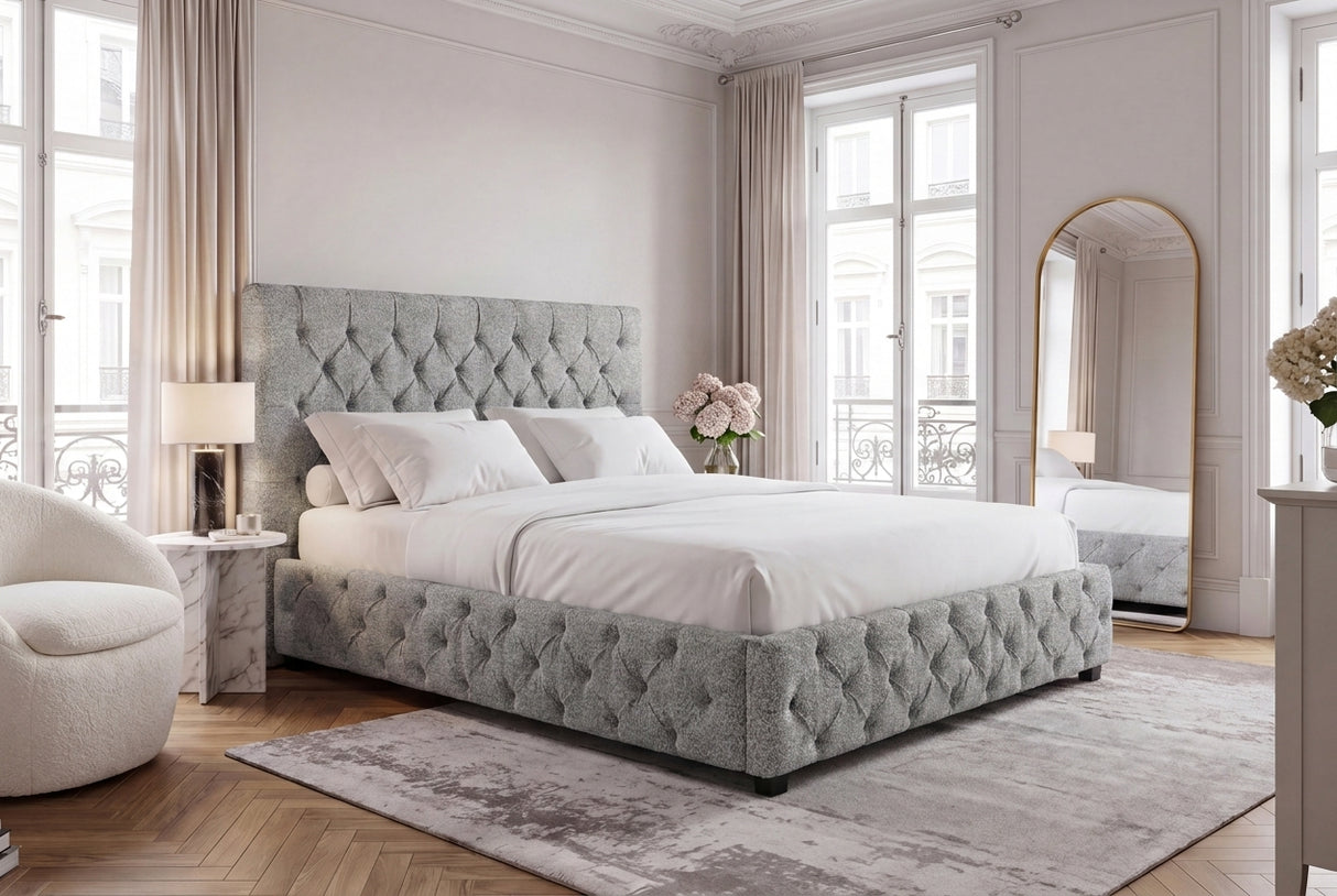 Bed PARIS CHESTERFIELD 180x200cm bouclé grey