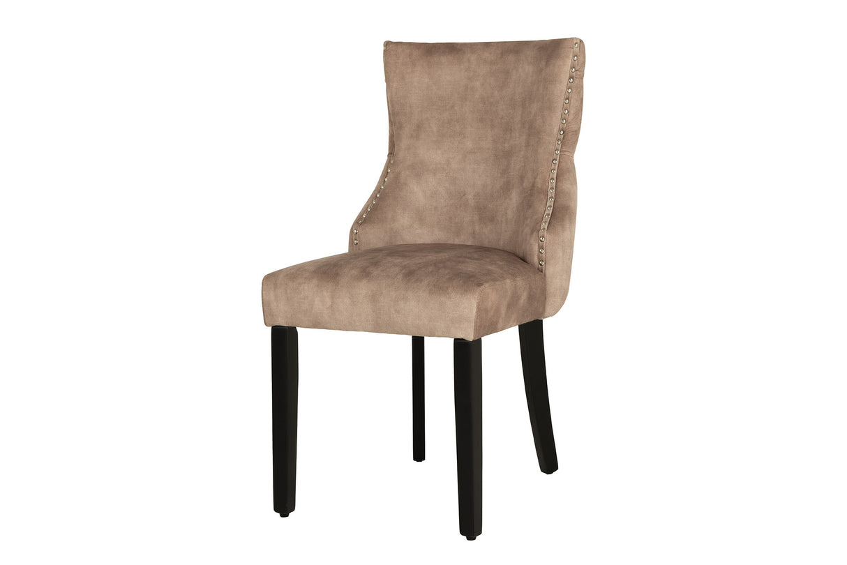 Chair CASTLE DELUXE w/ lion´s head handle velvet beige legs black in chesterfield style