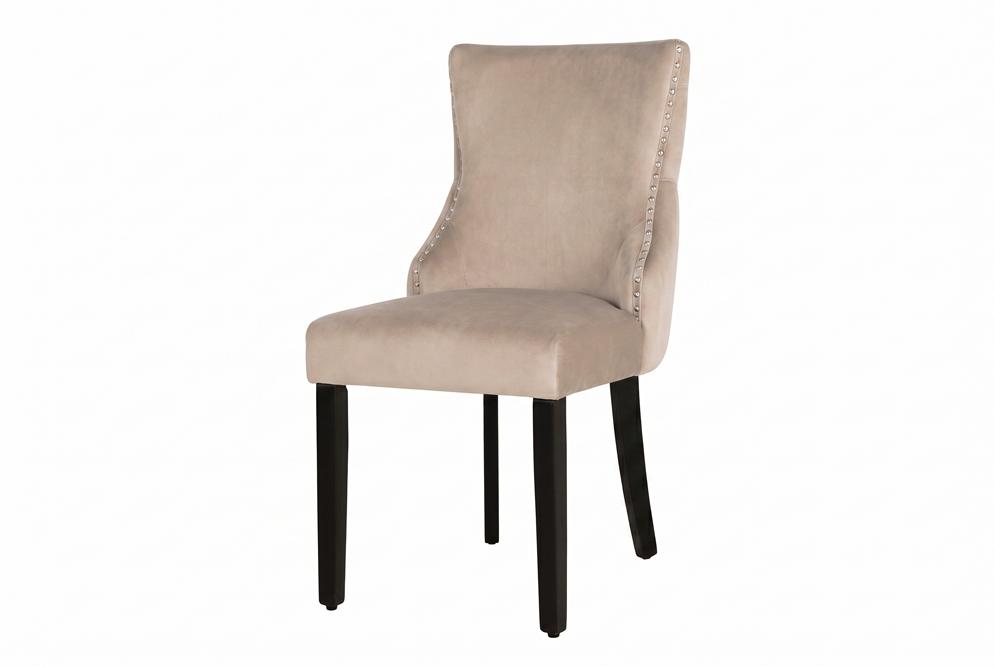 Chair CASTLE DELUXE w/ lion´s head handle velvet cappucchino legs black in chesterfield style