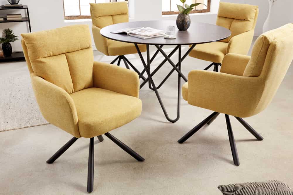 Swivel chair BIG GEORGE 360° with armrests textured fabric mustard yellow