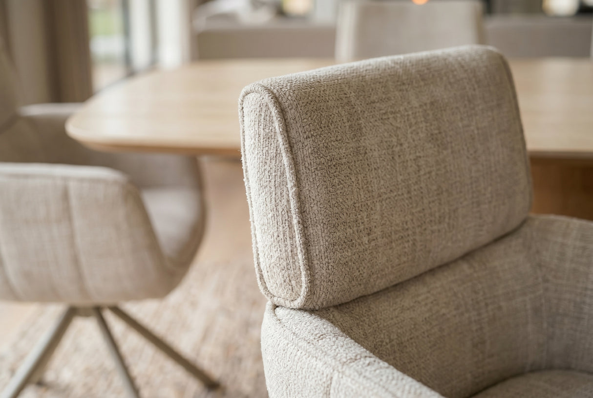Swivel chair UNIQUE 180° auto-return w/ armrests chenille fabric beige champagne