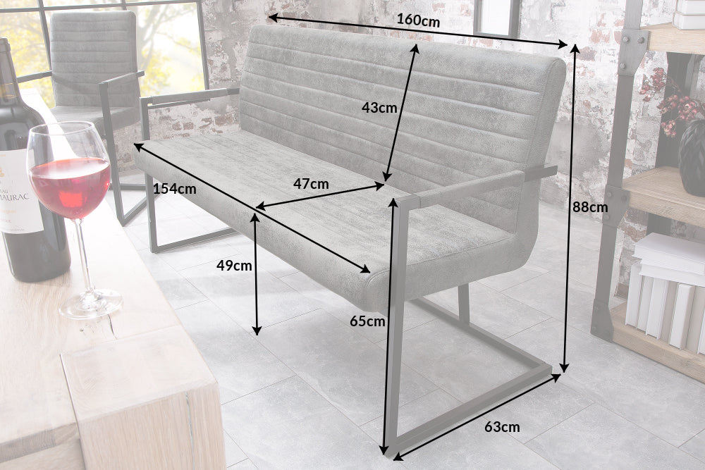 Bench LOFT 160cm with armrests microfibre vintage grey