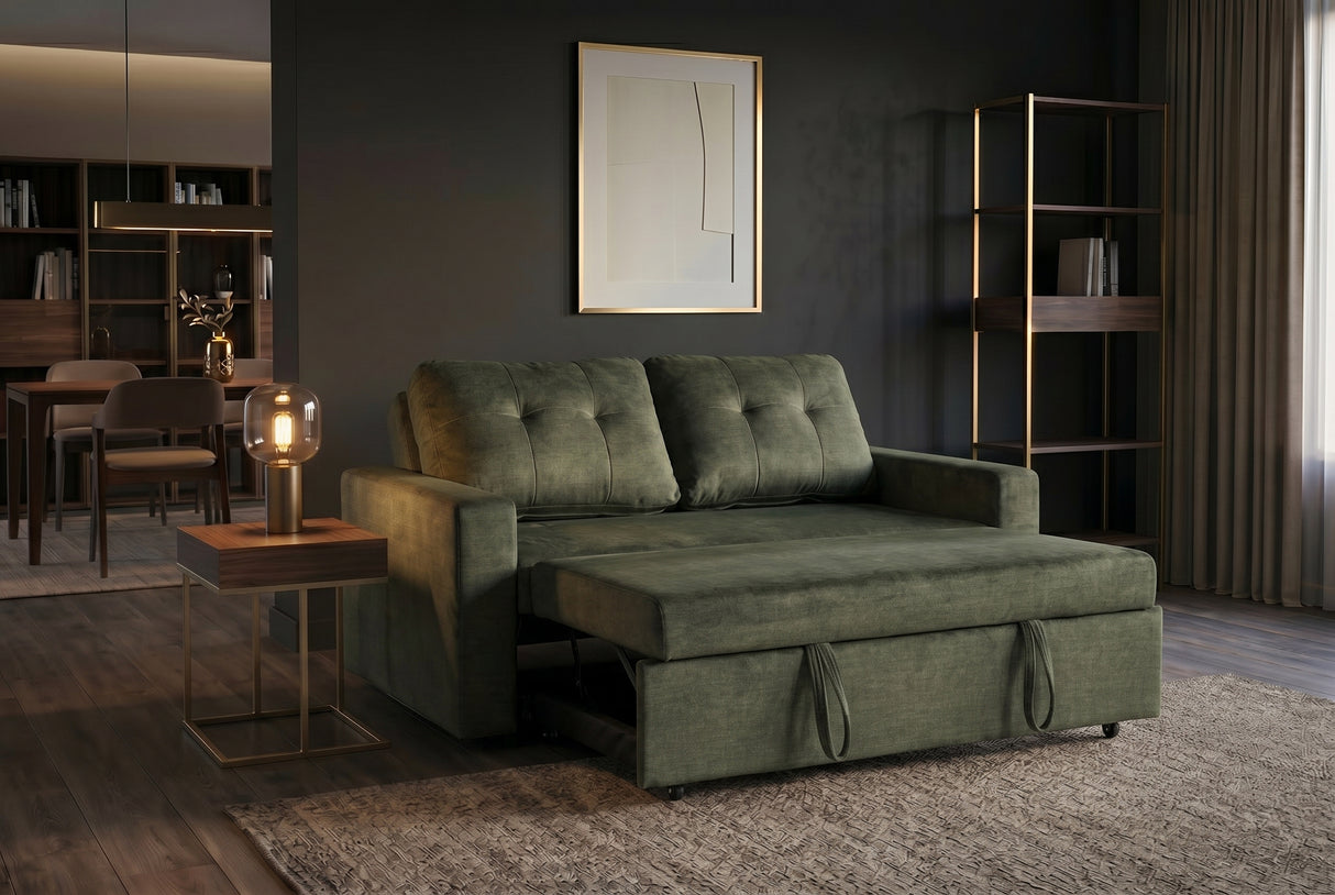 Sofa bed SMART 140cm 2-seater velvet green
