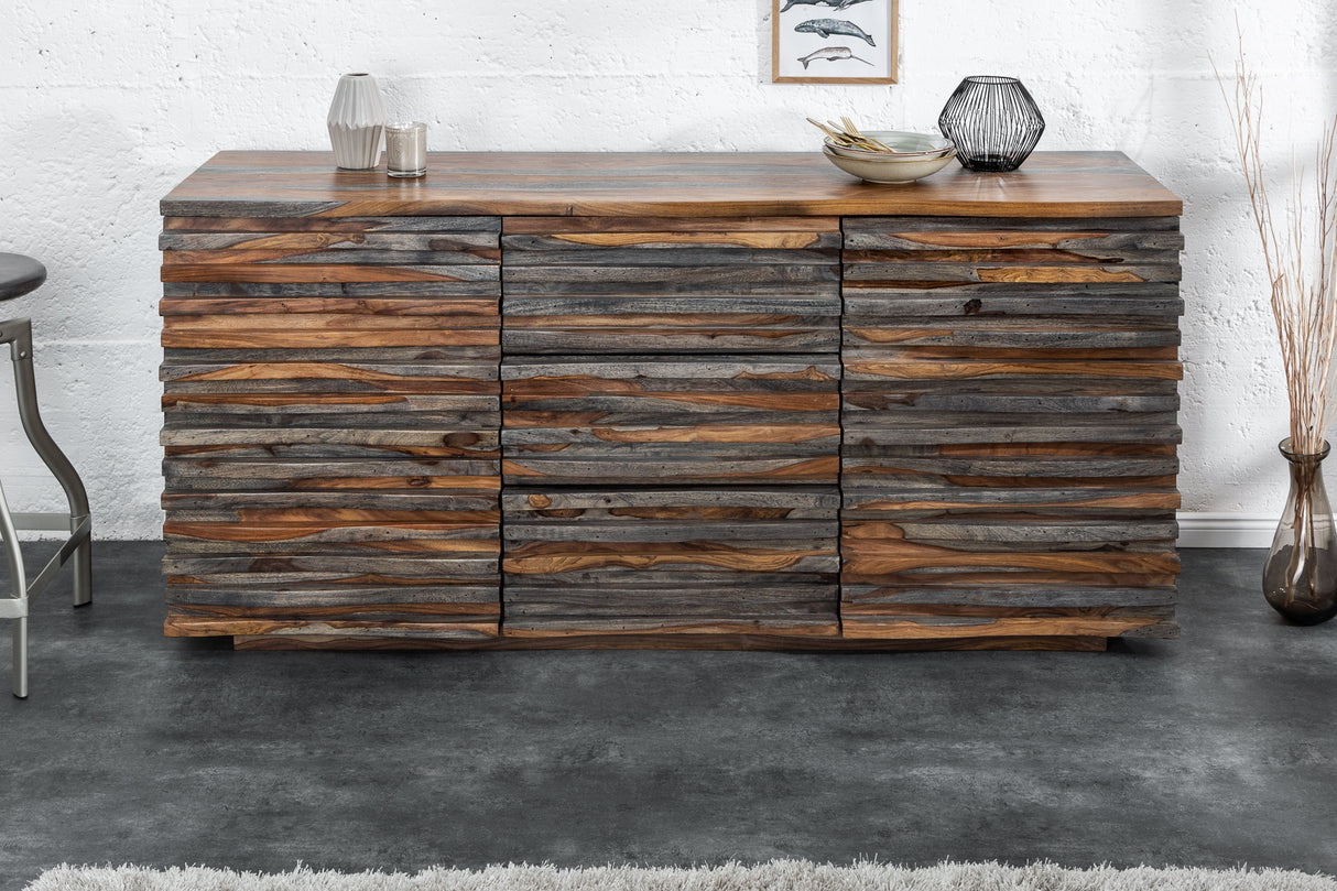 Sideboard RELIEF 160cm Sheesham Holz Rauchoptik