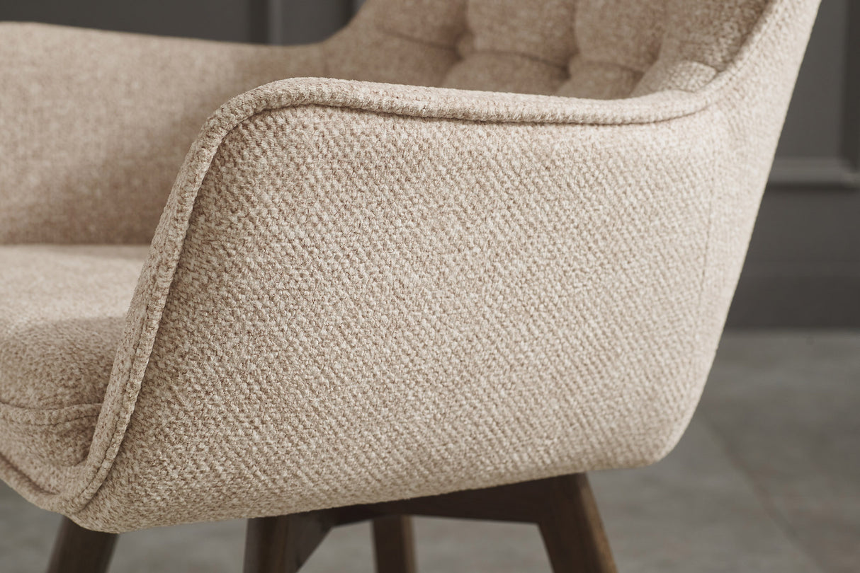 Drehstuhl THOR 360° mit Armlehnen Strukturstoff hellbeige mit Gestell Eiche dunkel natur