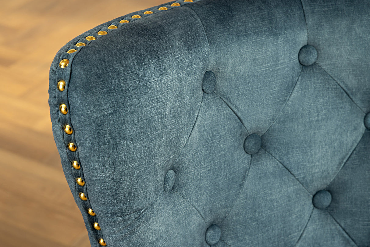 Chair CASTLE w/ lion´s head handle velvet petrol golden legs in baroque style