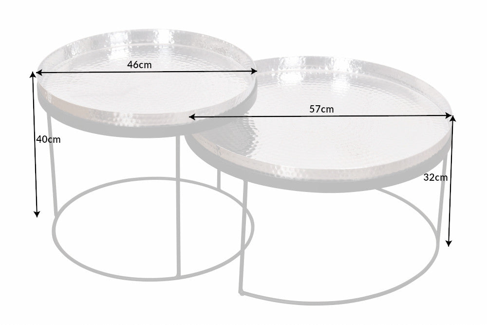 Coffee table ELEMENTS set of 2 removable trays hammer stroke effect silver
