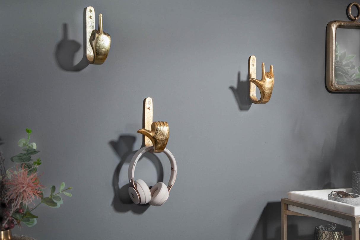 Coat hook FINGERS set of 3 gold