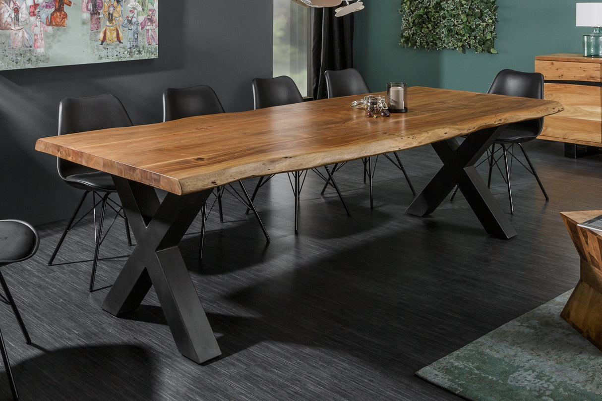 Esstisch MAMMUT 240cm X-Beine 60mm massives Akazienholz