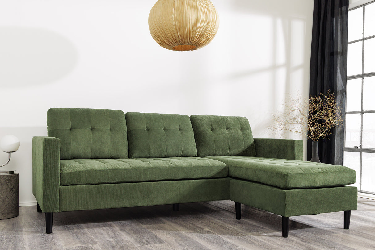 Corner sofa STOCKHOLM 220cm 3-seater cord green