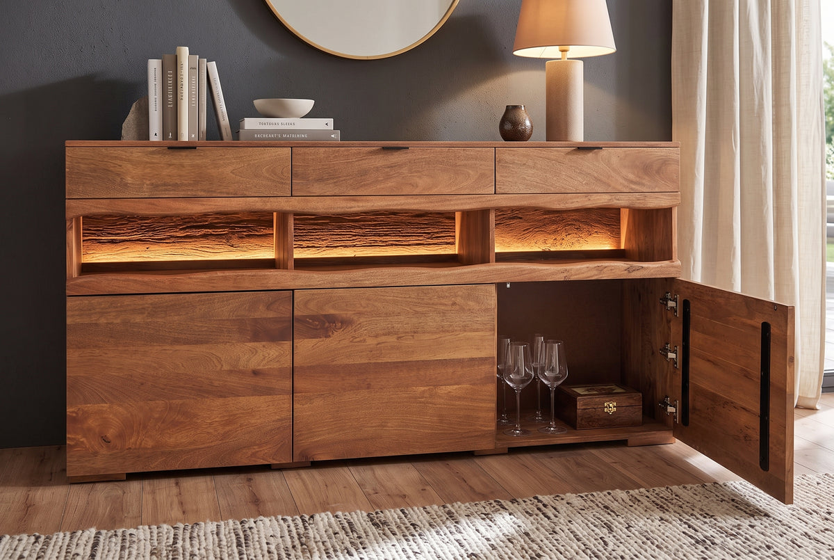 Sideboard GRAND MANGO 180cm mango wood brown w/ remote-controlled LED light