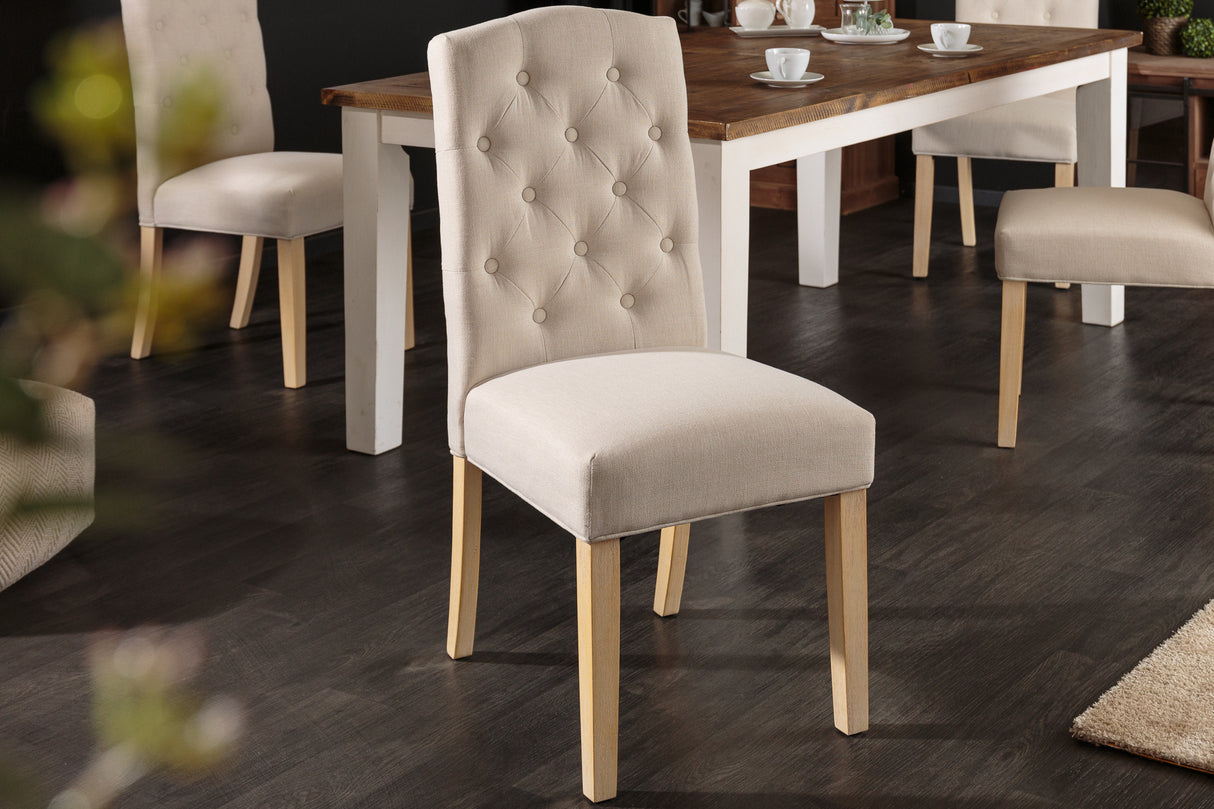 Chair CASTLE textured fabric beige w/ chesterfield quilting