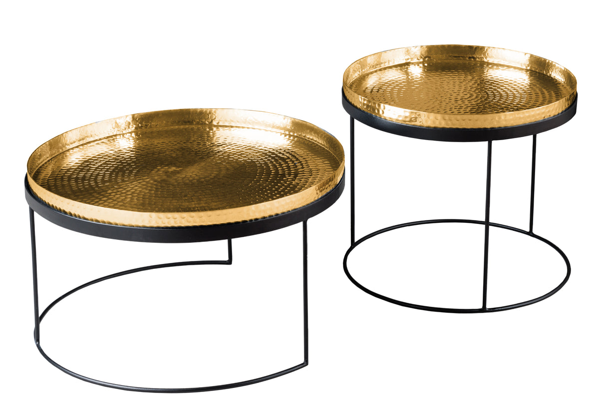 Coffee table ELEMENTS set of 2 removable trays hammer stroke effect gold