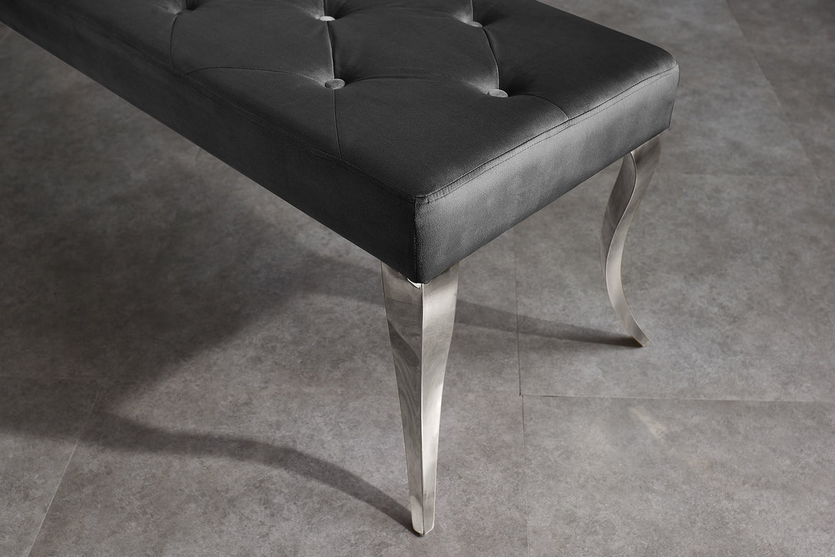 Bench MODERN BAROCK 170cm stainless steel legs silver velvet black