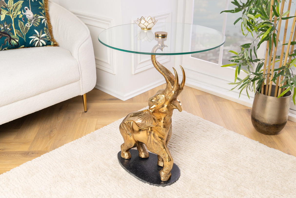 Beistelltisch ELEPHANT 80cm gold mit Marmorsockel