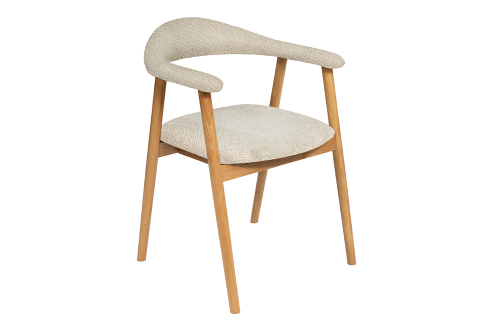 Chair VALHALLA WOOD w/ armrests textured fabric creamy and oak wood natural