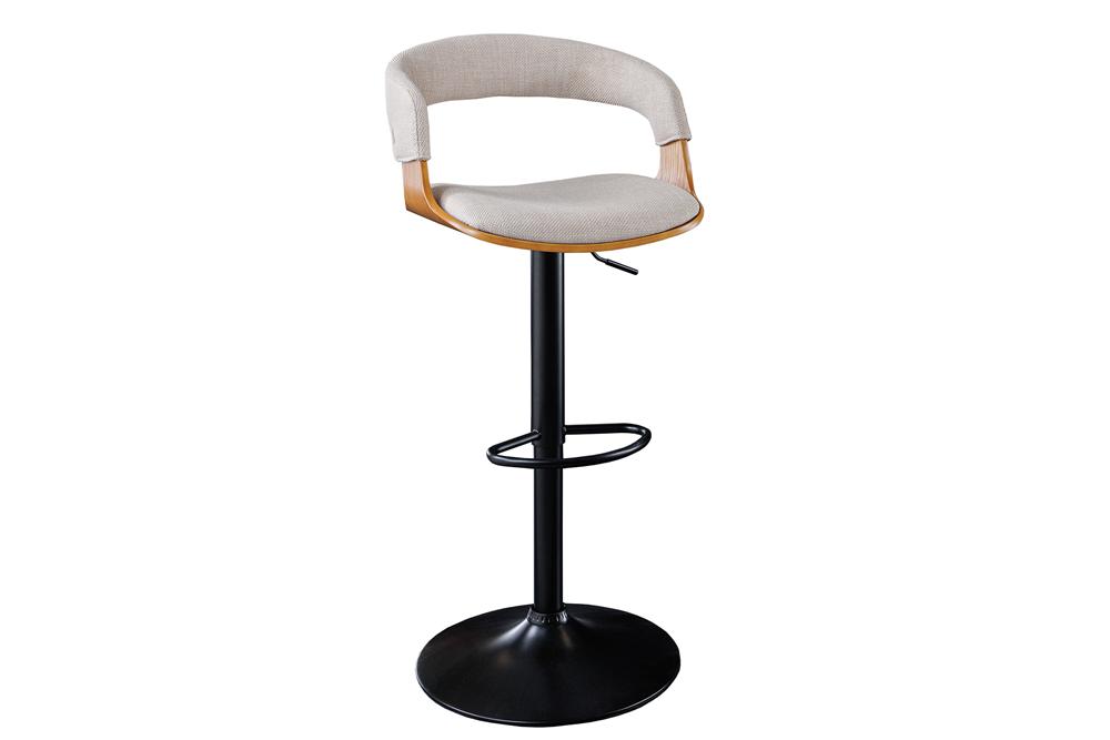 Bar stool MANHATTAN 64-85cm rotatable textured fabric beige and ash wood