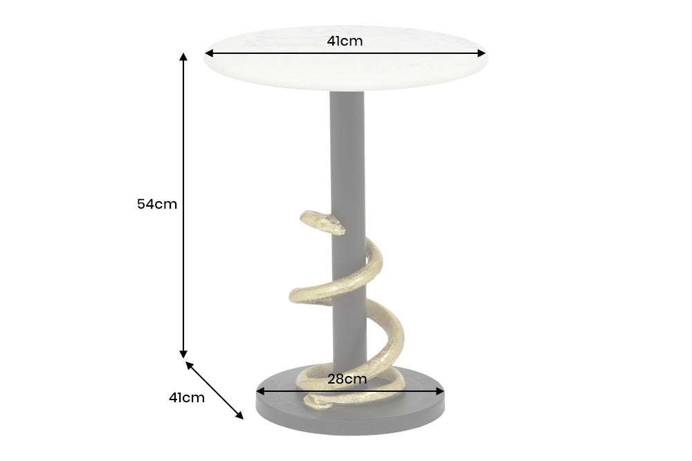 Beistelltisch WILDLIFE SNAKE 50cm gold schwarz weißer Marmor