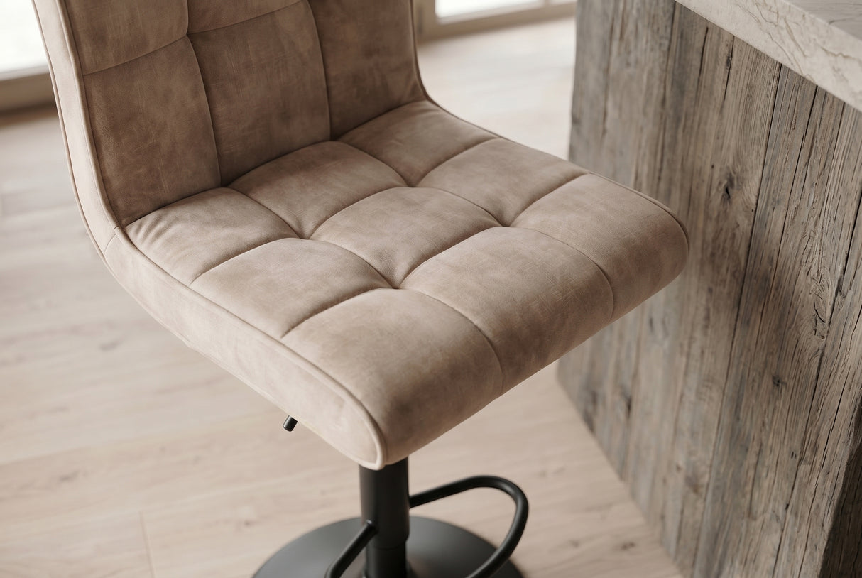 Barhocker MODENA 92-116cm 360° drehbar Samt Champagner-Beige m/ schwarzem Metallgestell