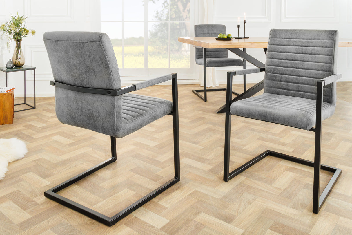 Cantilever chair LOFT with armrests microfibre vintage grey with black iron legs