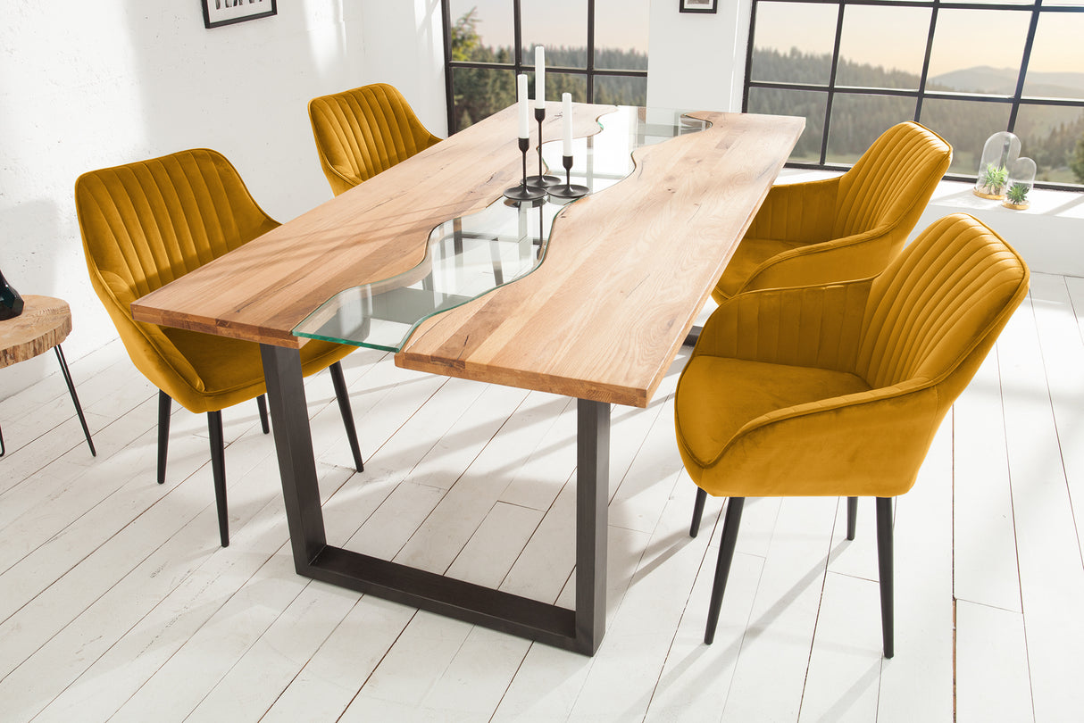 Chair TURIN with armrests velvet mustard yellow