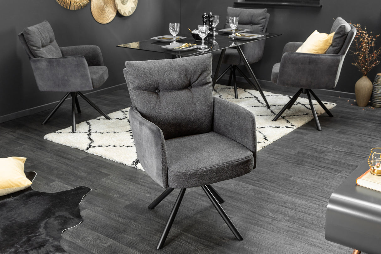 Swivel chair BIG GEORGE with armrests flat woven fabric anthracite rotatable