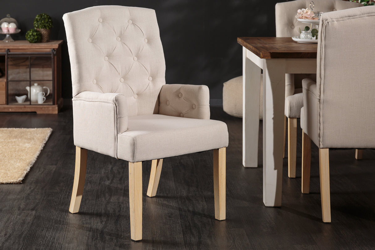 Stuhl CASTLE mit Armlehnen Strukturstoff beige mit Chesterfieldsteppung