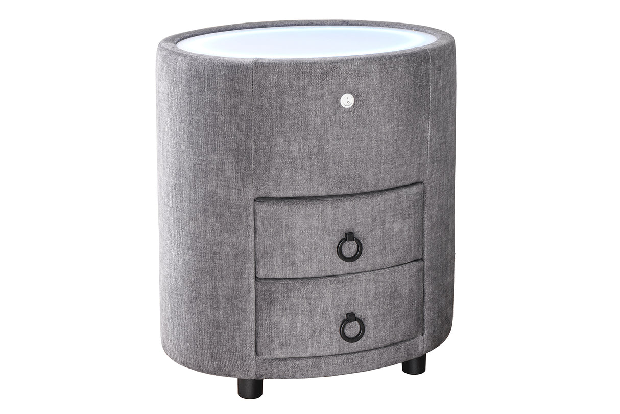 Bedside table SIGNUM oval w/ LED light 55cm velvet grey