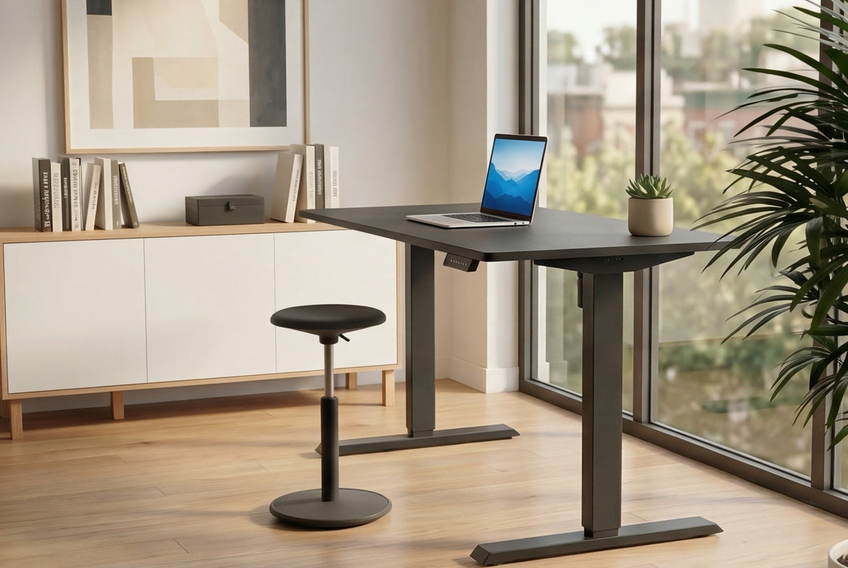 Office desk BLACK DESK 140cm height adjustable anthracite w/ black frame