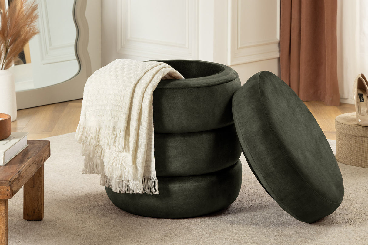 Stool VOQUE 50cm velvet green w/ storage space