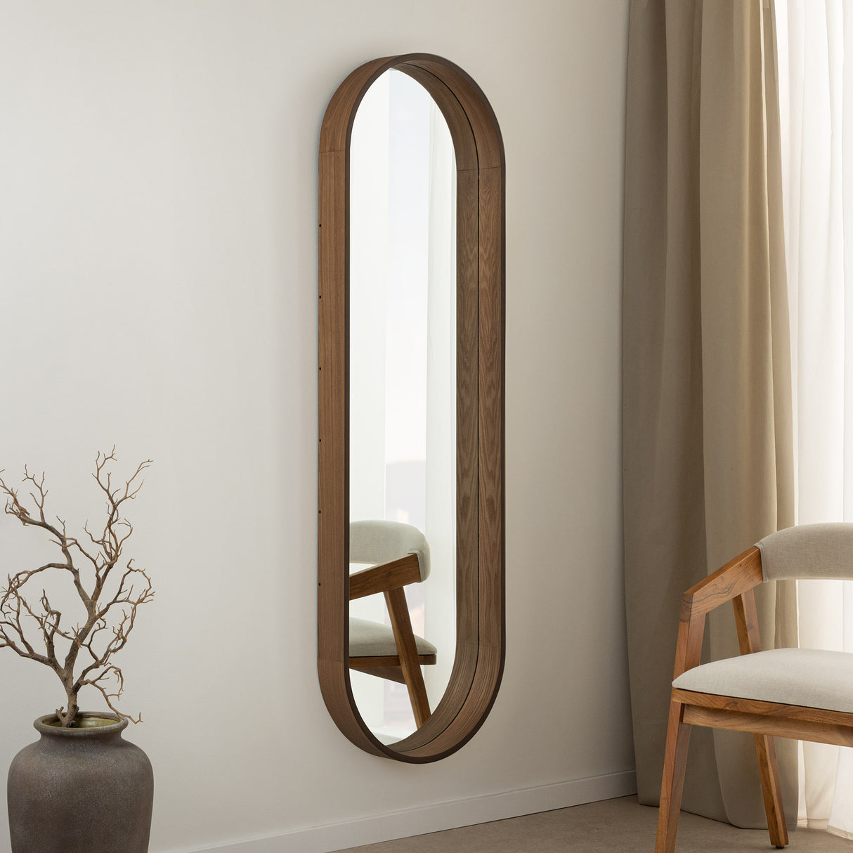 Wall mirrow PORTRAIT 165cm walnut wood veneered