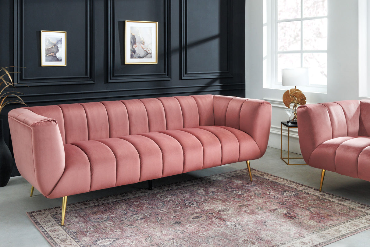 Sofa NOBLESSE 225cm 3-Sitzer Samt Altrosa mit goldenen Füßen
