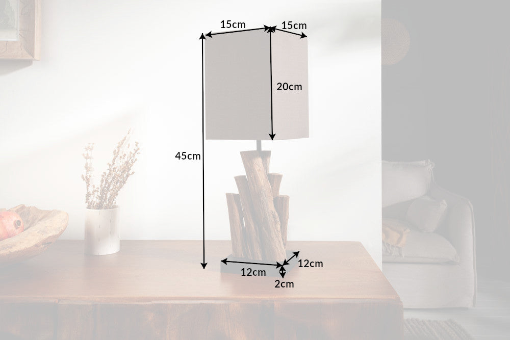 Tischleuchte PURE NATURE 45cm Recycling-Eisen Holz mit Baumwollschirm braun