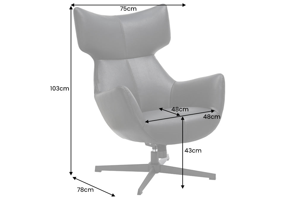 Armchair VOGUE 360° rotatable w/ tilt function artificial leather black metal frame