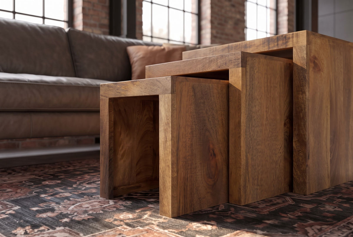 Beistelltisch MAKASSAR 29-45 cm 3er-Set Satztische Mangoholz natur