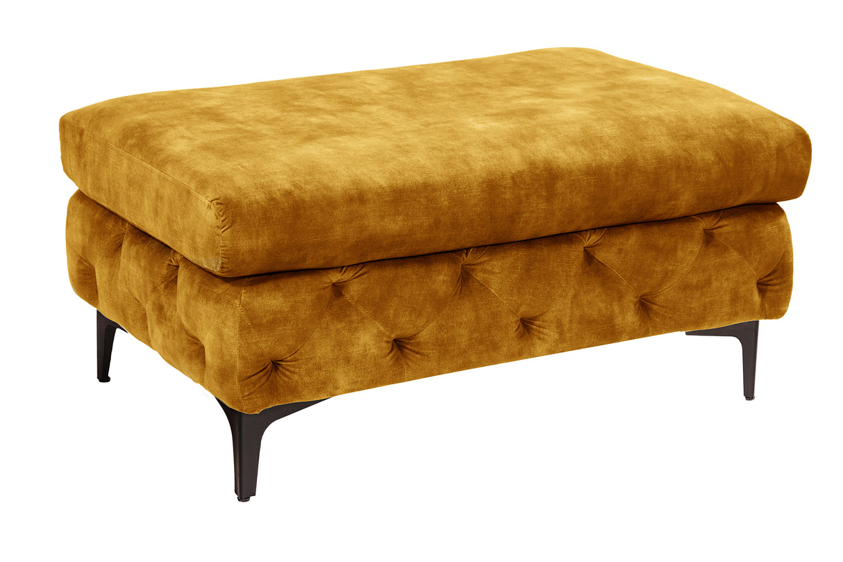 Stool MODERN BAROCK 90cm velvet mustard yellow in chesterfield style