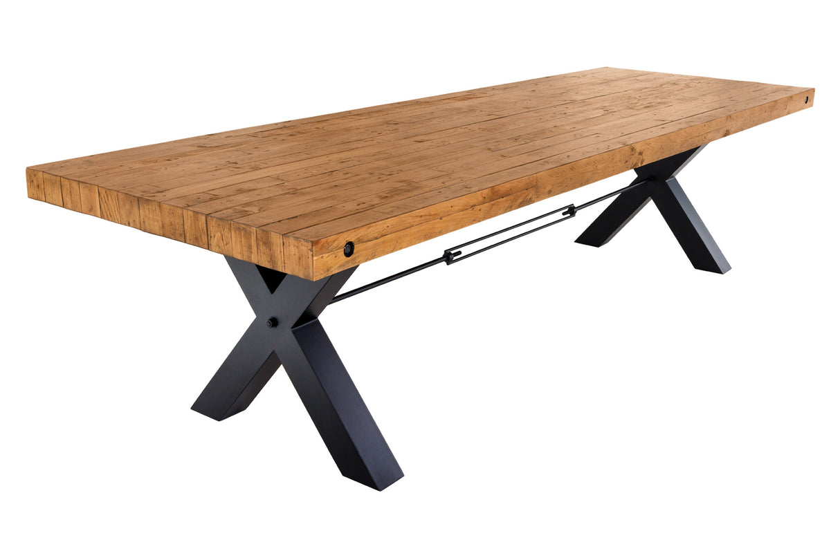 Dining table THOR 300cm X-legs pinewood vintage brown