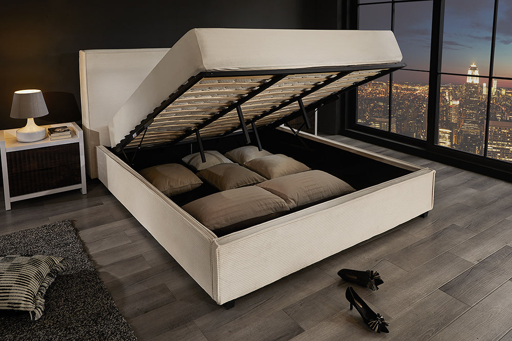 Bed ROCCO 180x200cm cord beige w/ storage space