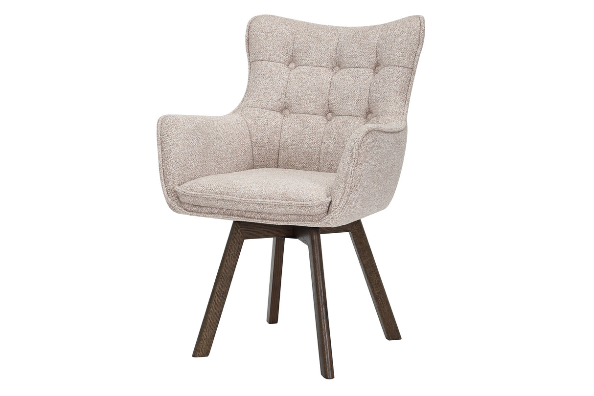 Drehstuhl THOR 360° mit Armlehnen Strukturstoff hellbeige mit Gestell Eiche dunkel natur