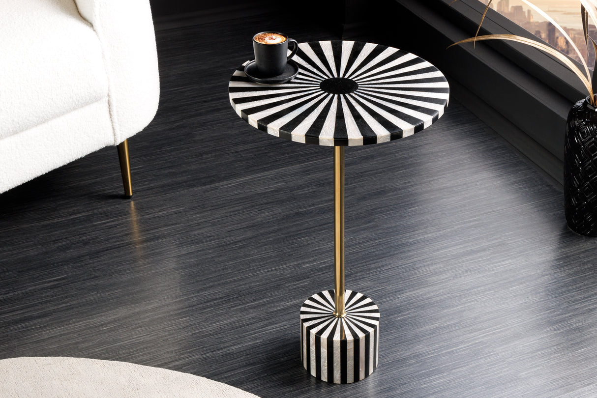 Beistelltisch HARMONY NATURE 55cm schwarz weiß gold