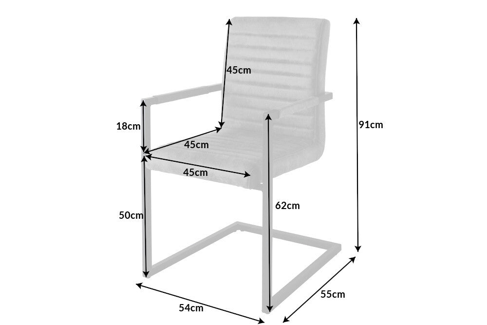 Cantilever chair LOFT with armrests microfibre vintage grey with black iron legs