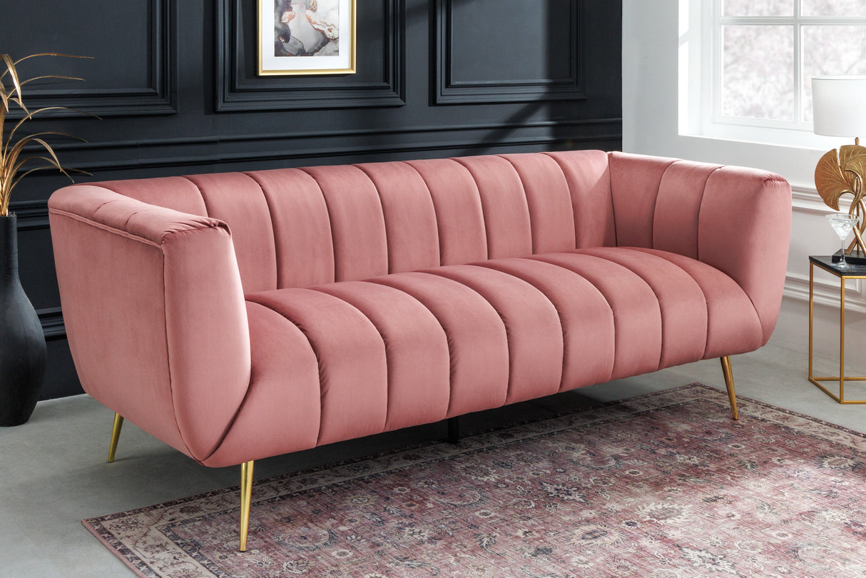 Sofa NOBLESSE 225cm 3-Sitzer Samt Altrosa mit goldenen Füßen
