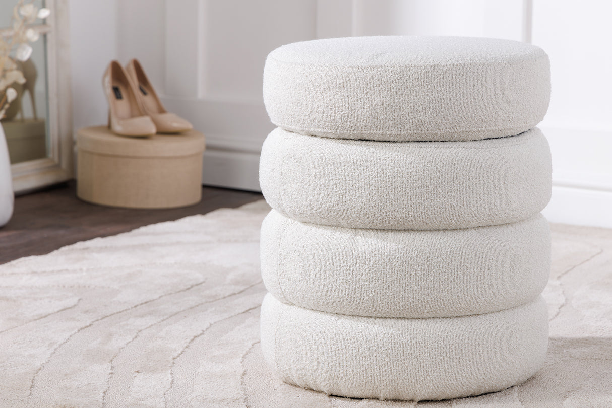 Stool VOQUE 50cm bouclé creamy white w/ storage space