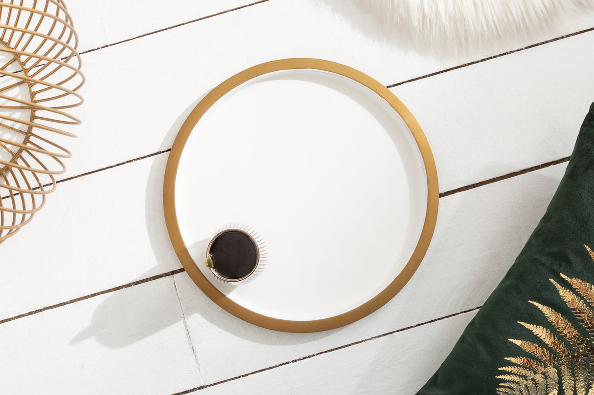 Coffee table STORAGE 40cm gold w/ removable plate white
