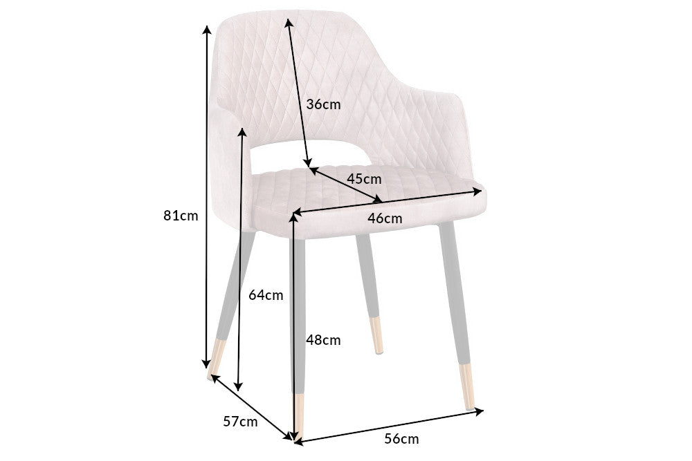 Chair PARIS w/ armrests velvet with decorative quilting light greige